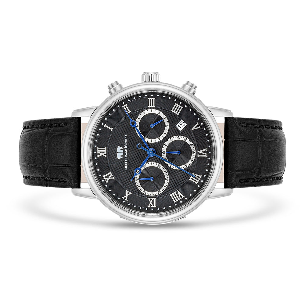 
                  
                    Herren Chronograph silber Echtleder schwarz
                  
                