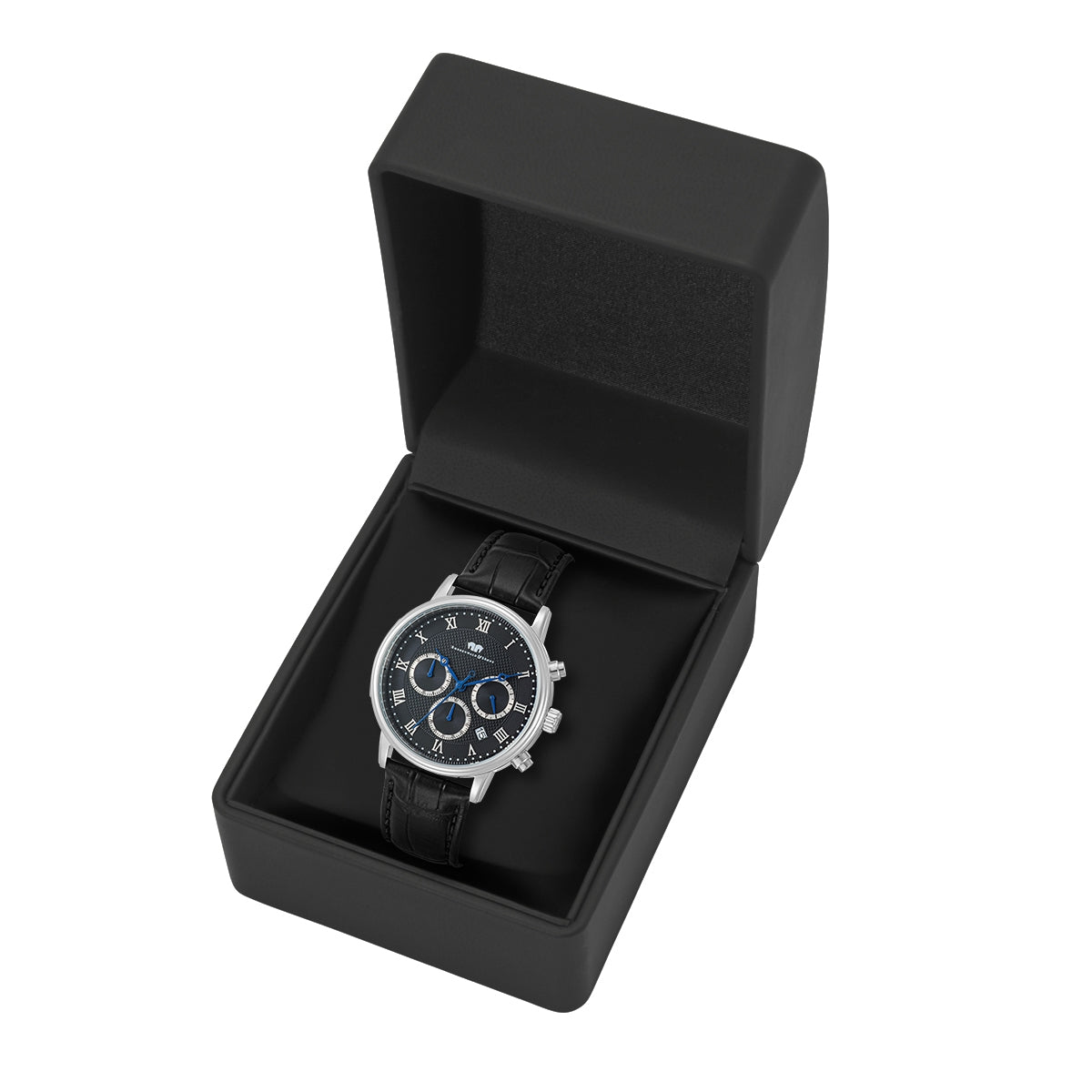 
                  
                    Herren Chronograph silber Echtleder schwarz
                  
                