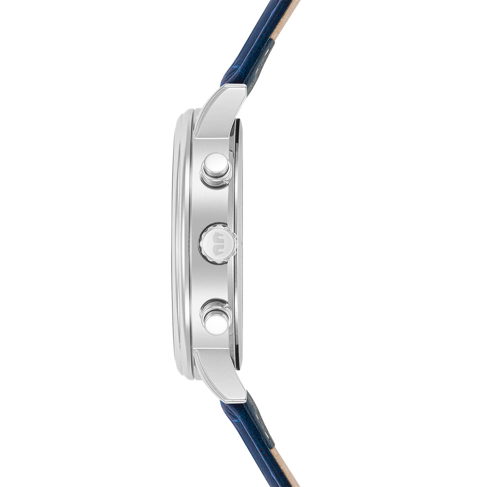 
                  
                    Herren Chronograph silber Echtleder blau
                  
                
