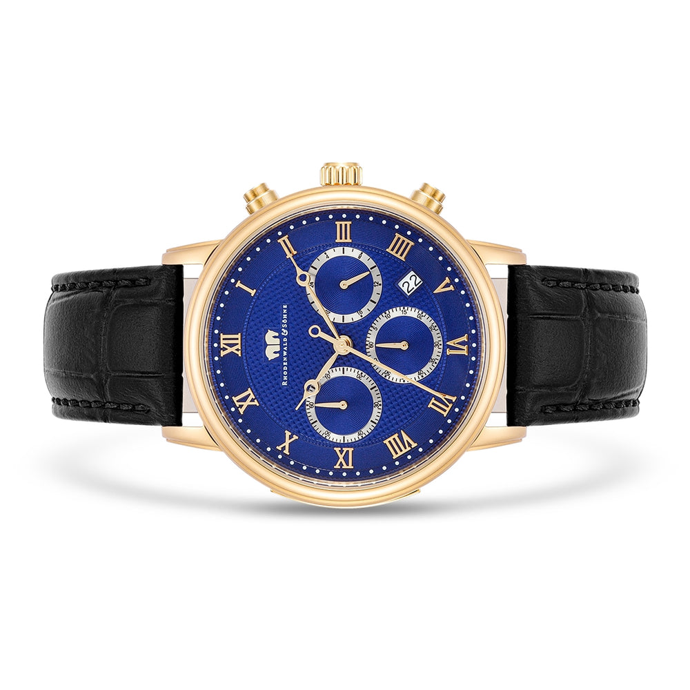 
                  
                    Herren Chronograph gelbgold Echtleder schwarz
                  
                