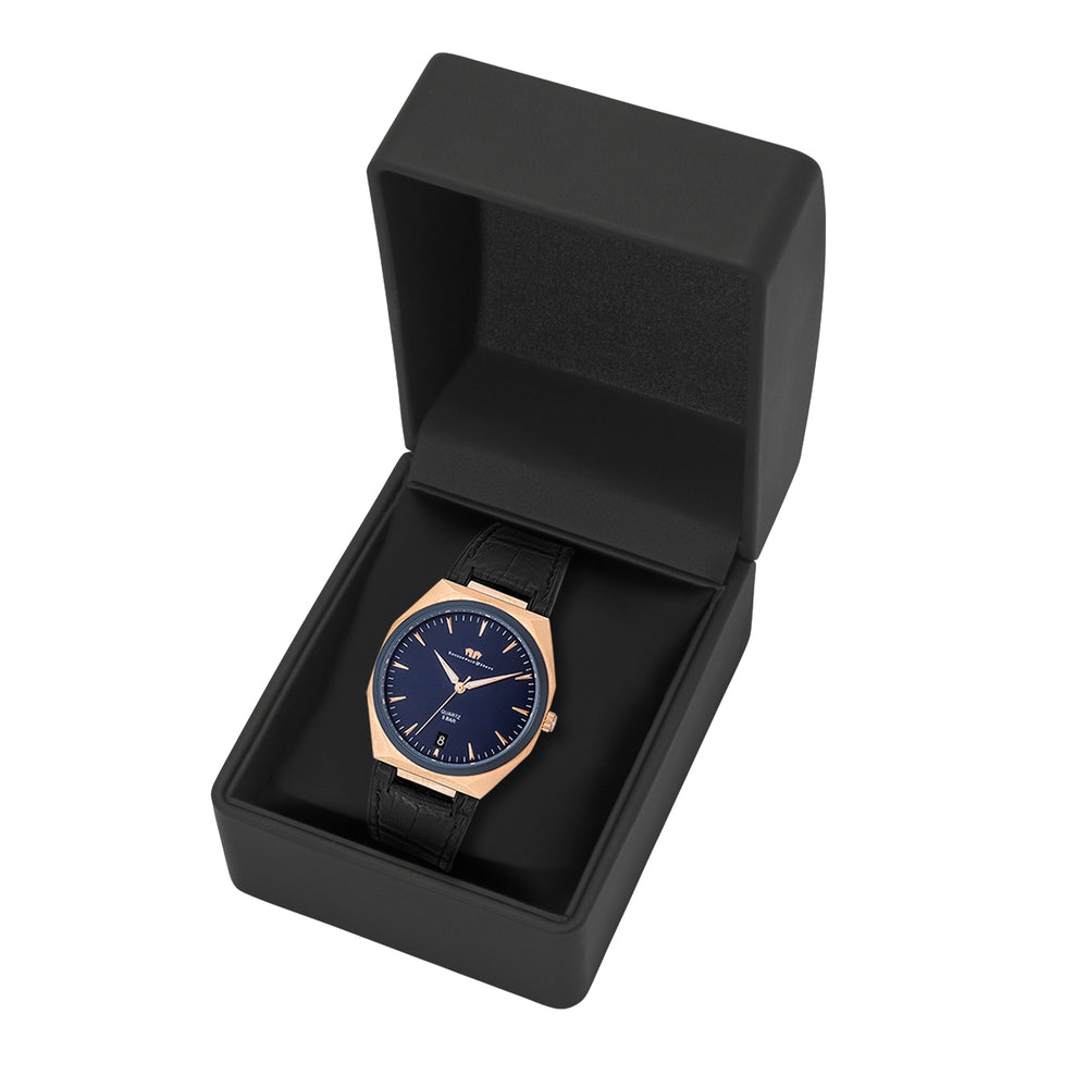 
                  
                    Herren Quarzuhr roségold Echtleder/Silikon schwarz
                  
                