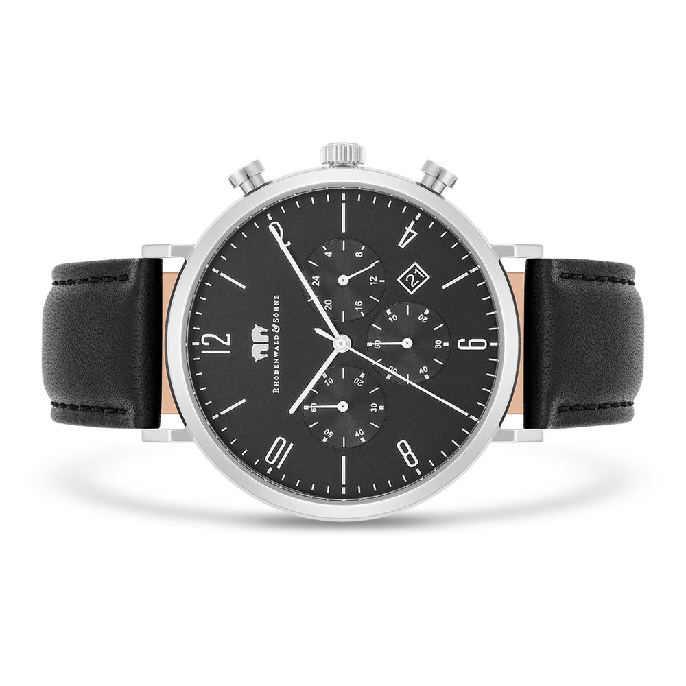 
                  
                    Herren Chronograph silber Echtleder schwarz
                  
                