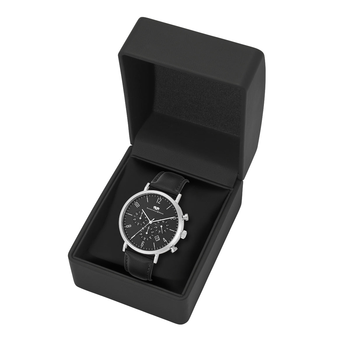 
                  
                    Herren Chronograph silber Echtleder schwarz
                  
                