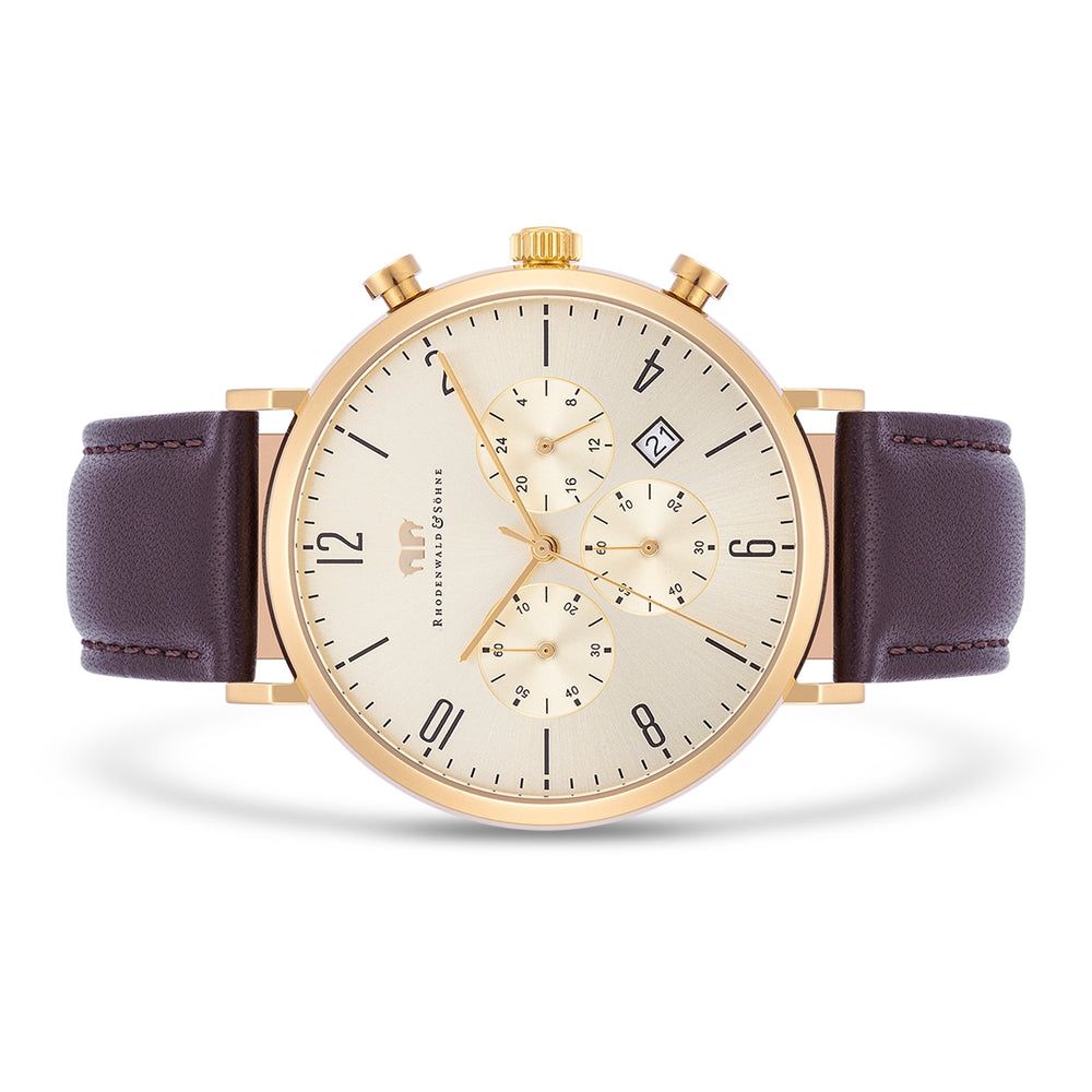 
                  
                    Herren Chronograph gelbgold Echtleder braun
                  
                