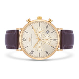 Herren Chronograph gelbgold Echtleder braun