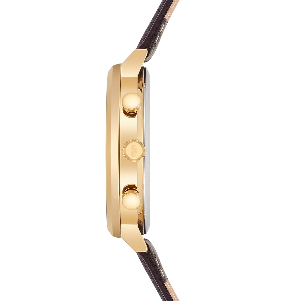 
                  
                    Herren Chronograph gelbgold Echtleder braun
                  
                