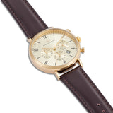 Herren Chronograph gelbgold Echtleder braun