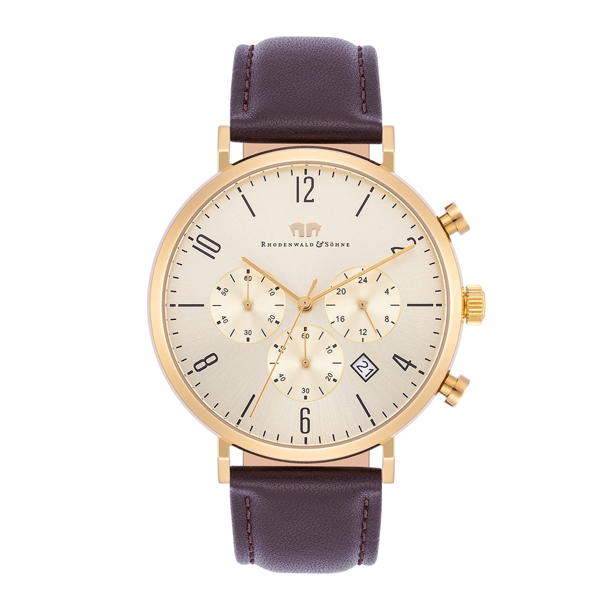 Herren Chronograph gelbgold Echtleder braun