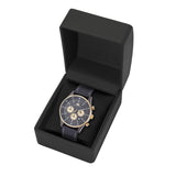 Herren Chronograph gelbgold Echtleder schwarz