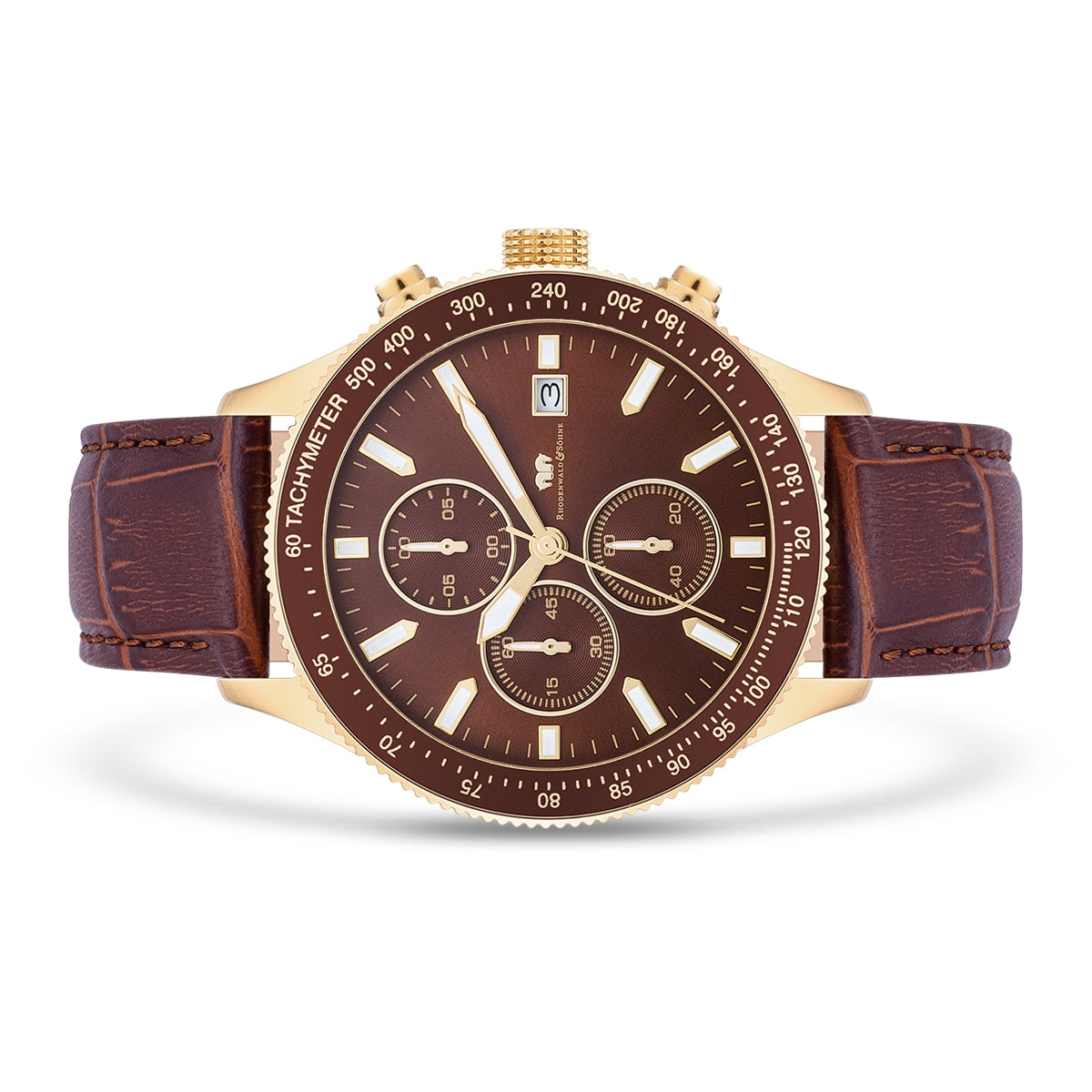 
                  
                    Herren Chronograph gelbgold Echtleder braun
                  
                