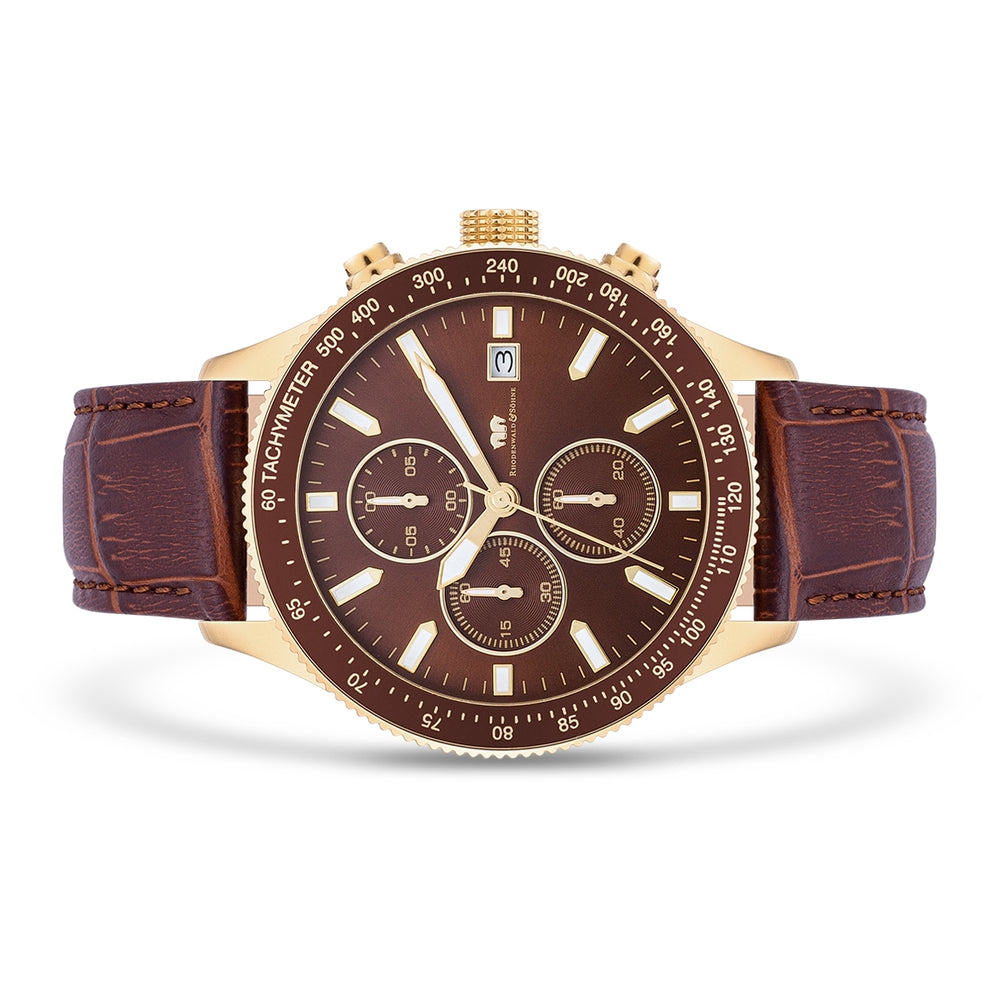 
                  
                    Herren Chronograph gelbgold Echtleder braun
                  
                