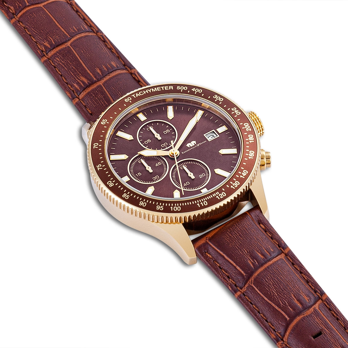 
                  
                    Herren Chronograph gelbgold Echtleder braun
                  
                