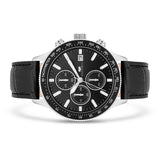 Herren Chronograph silber Echtleder schwarz