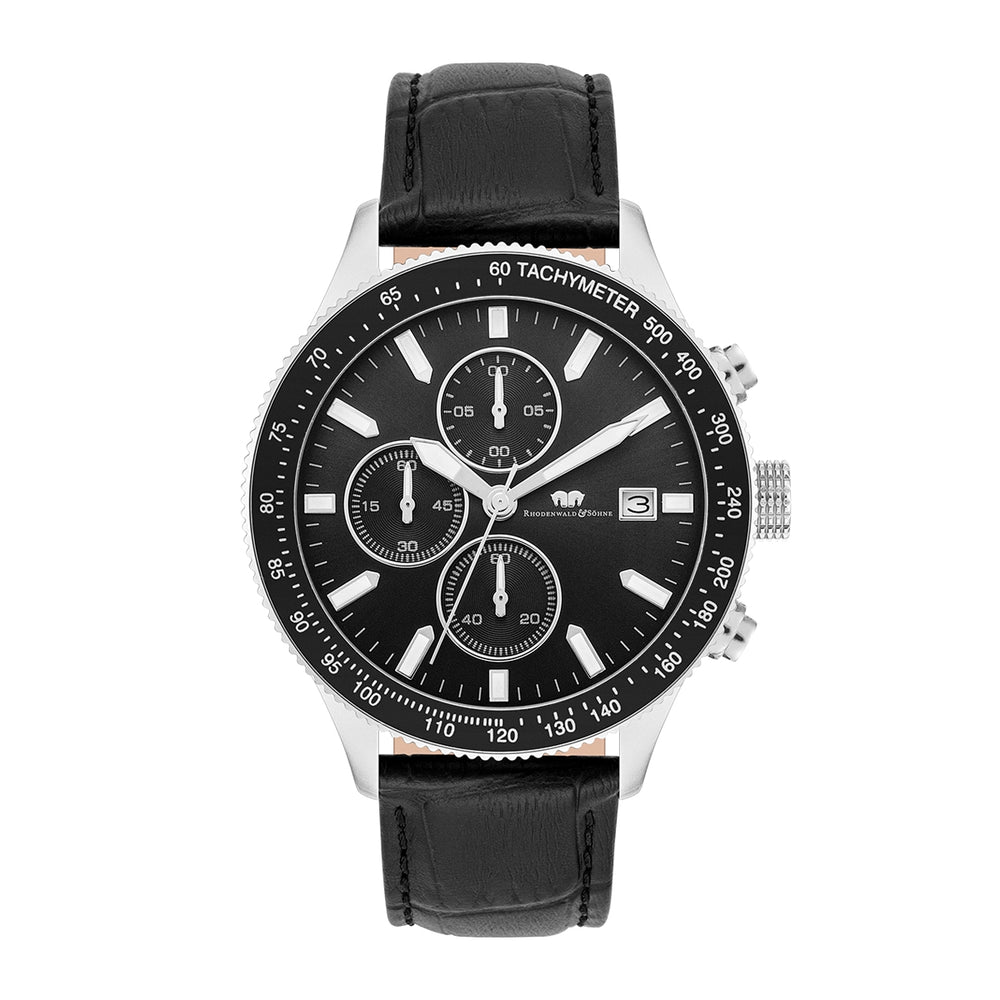 
                  
                    Herren Chronograph silber Echtleder schwarz
                  
                