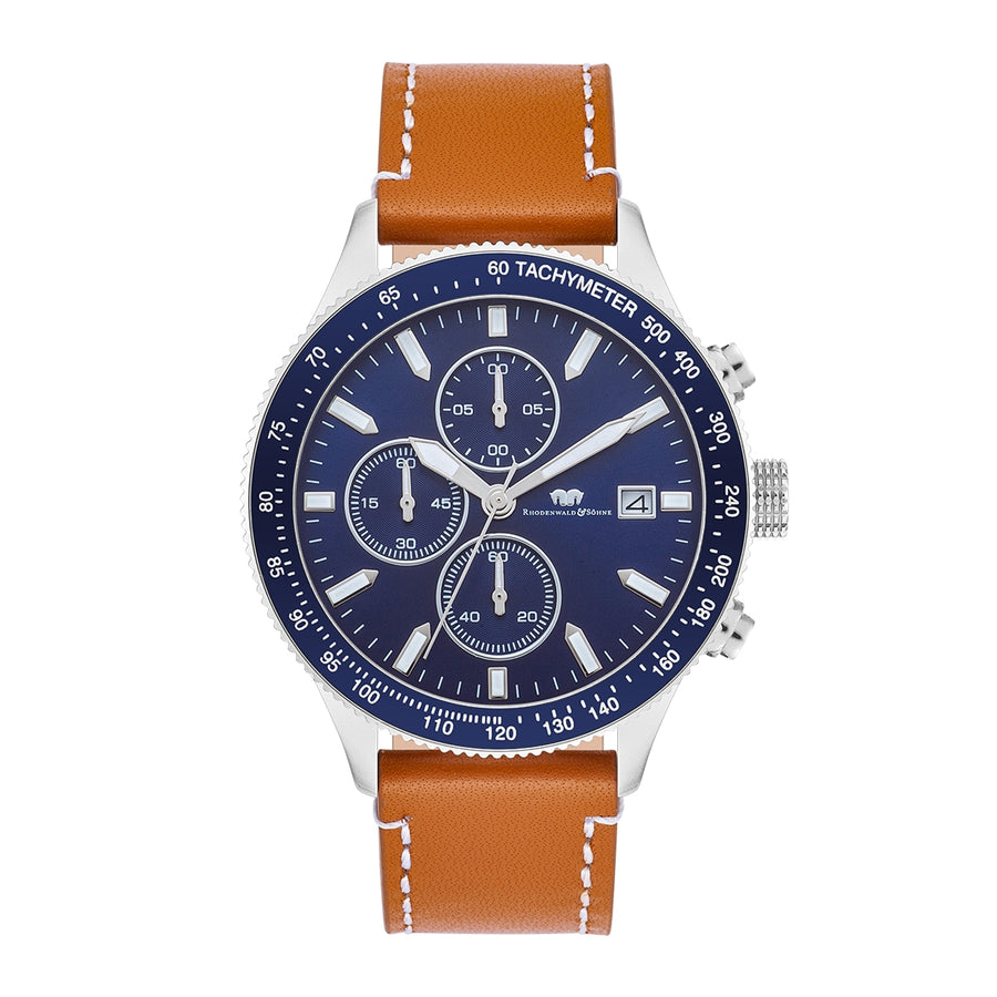 Herren Chronograph silber Echtleder braun