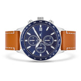 Herren Chronograph silber Echtleder braun