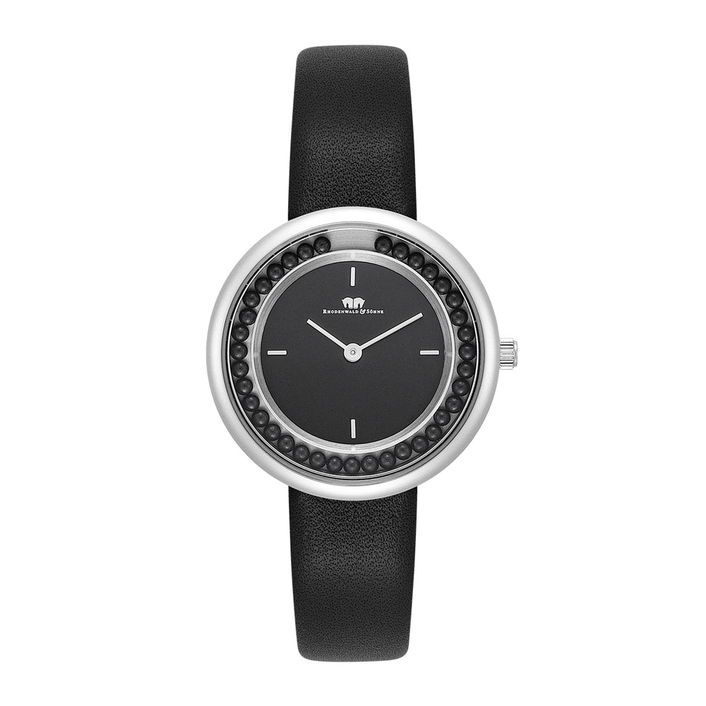 Damen Quarzuhr silber Echtleder schwarz