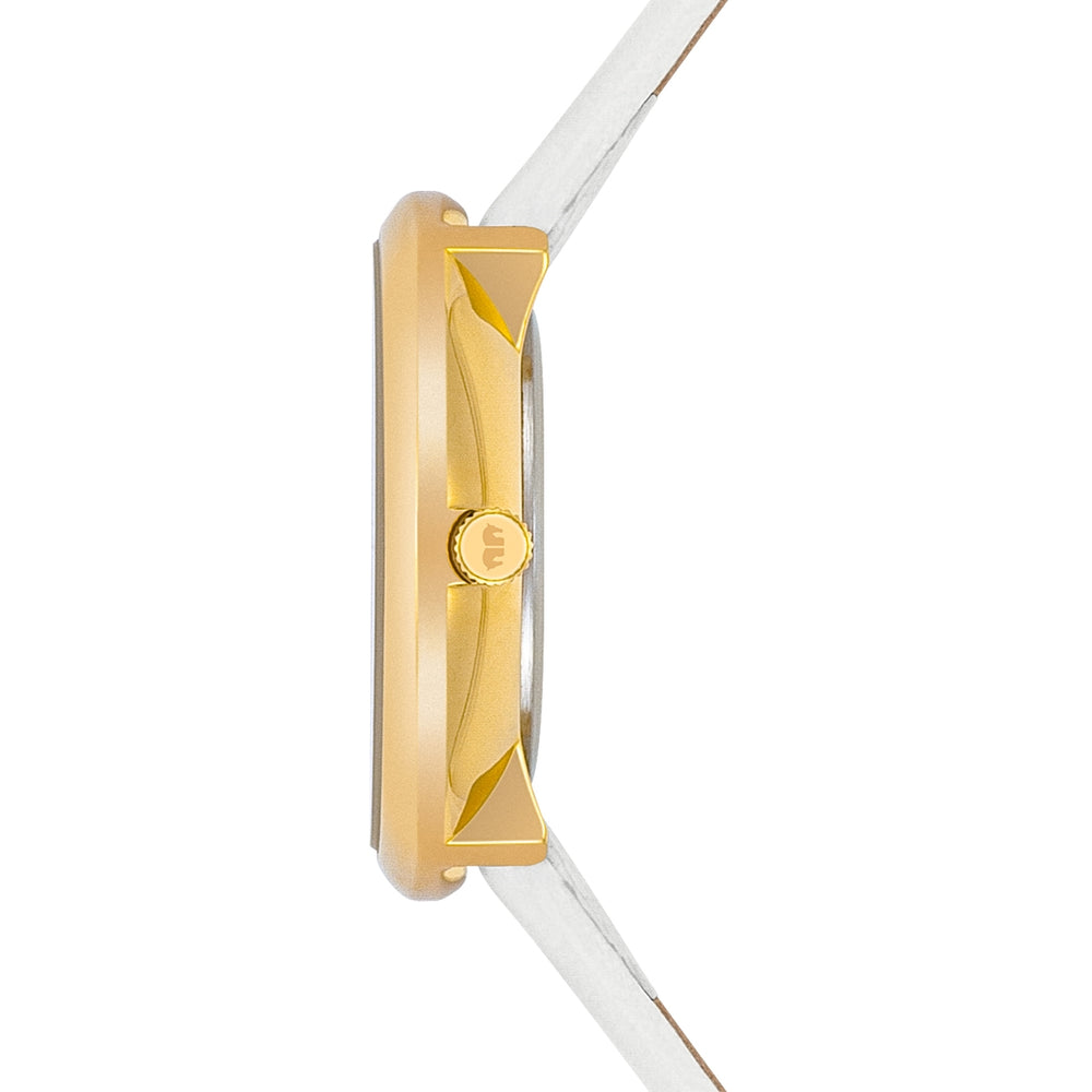 
                  
                    Damen Quarzuhr gelbgold Echtleder weiß
                  
                