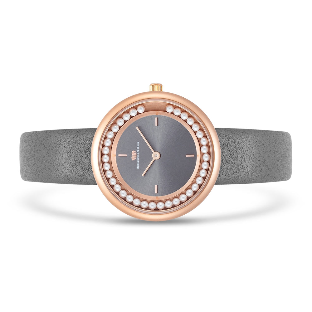 
                  
                    Damen Quarzuhr roségold Echtleder grau
                  
                