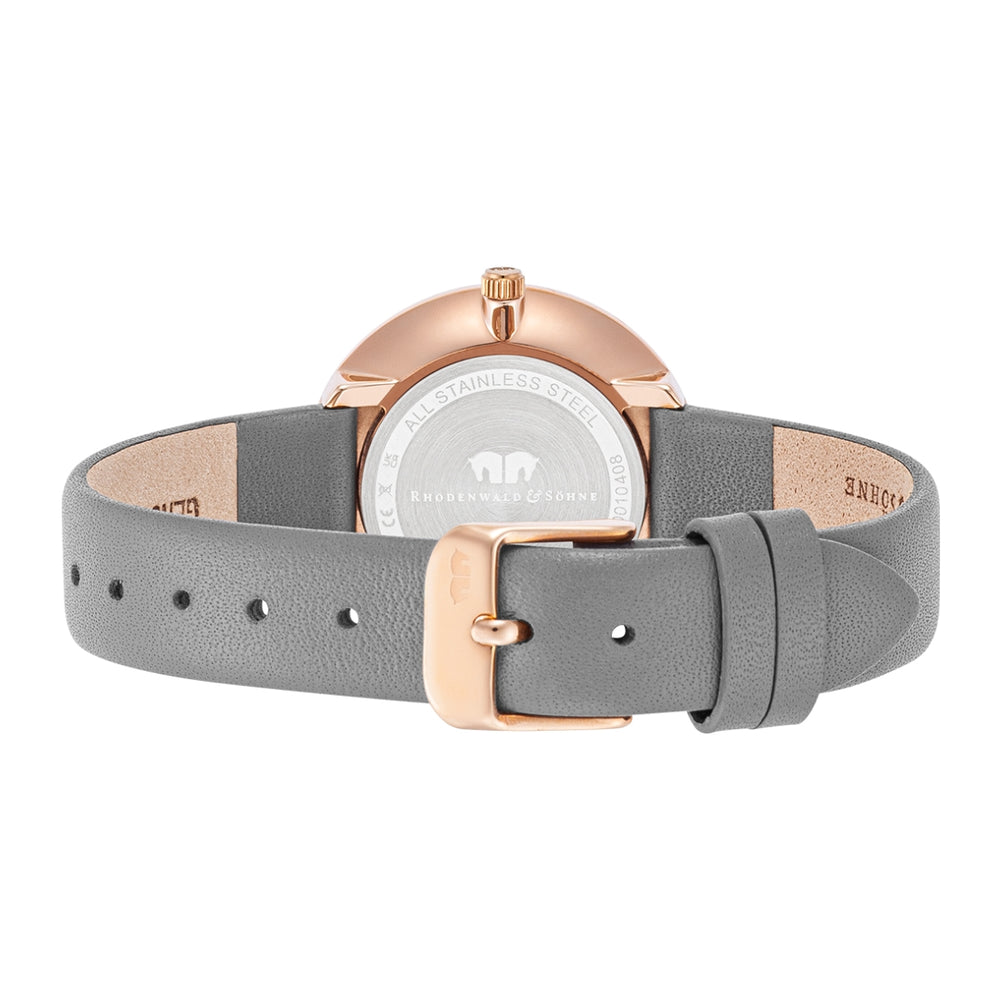 
                  
                    Damen Quarzuhr roségold Echtleder grau
                  
                