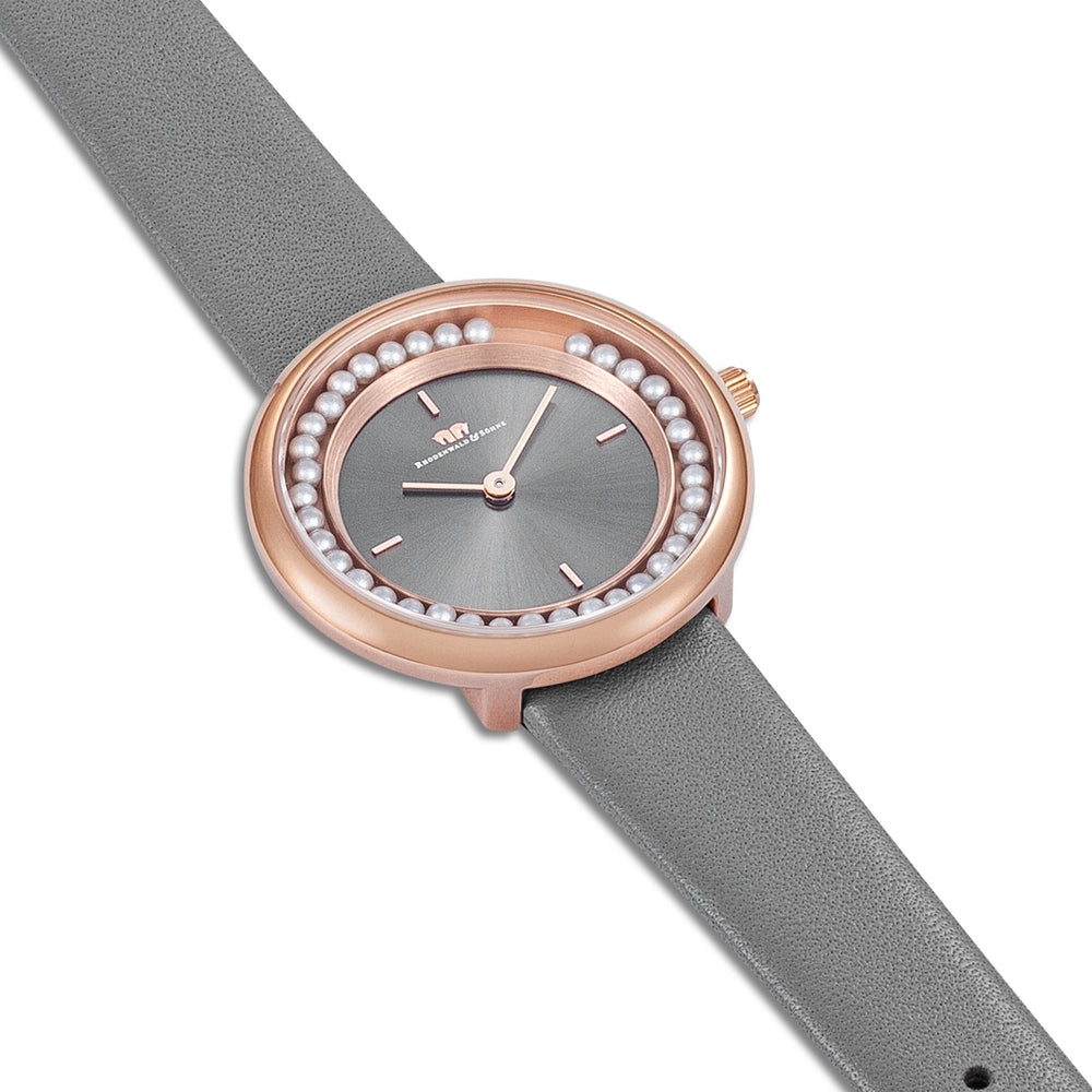 
                  
                    Damen Quarzuhr roségold Echtleder grau
                  
                