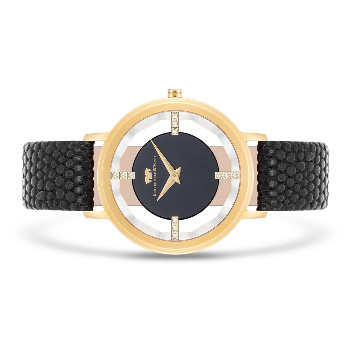 
                  
                    Damen Quarzuhr gelbgold Echtleder schwarz
                  
                