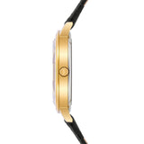 Damen Quarzuhr gelbgold Echtleder schwarz