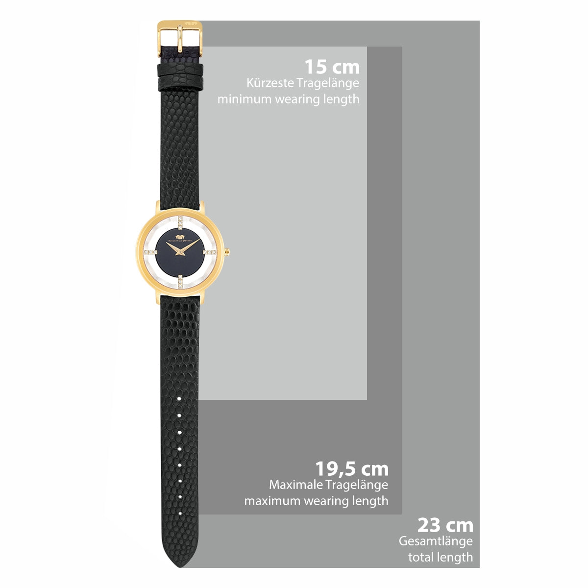 
                  
                    Damen Quarzuhr gelbgold Echtleder schwarz
                  
                