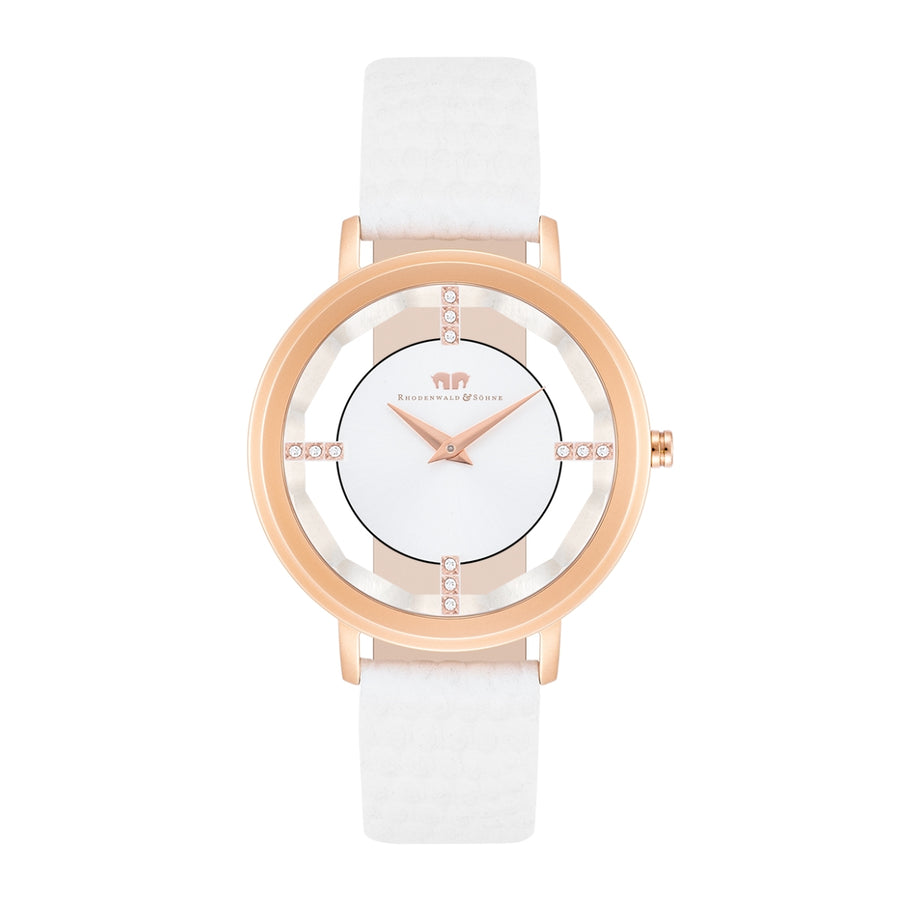 Damen Quarzuhr roségold Echtleder weiß