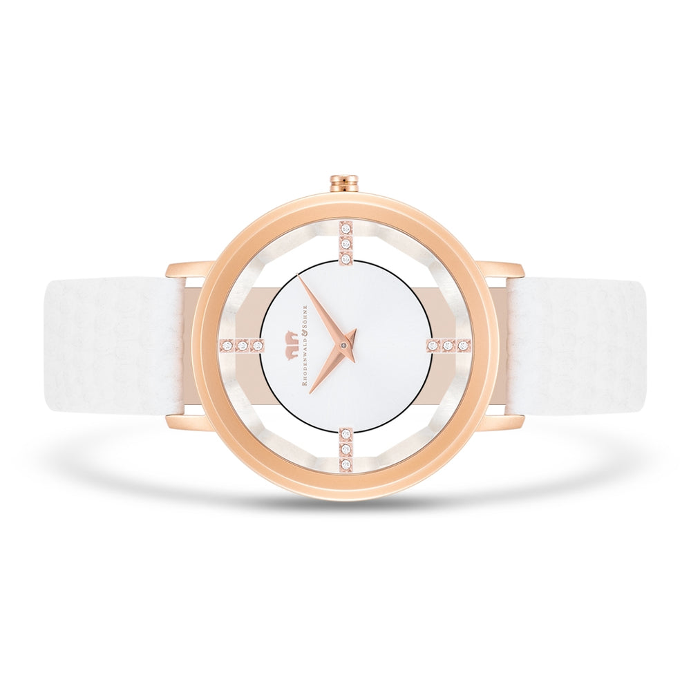 Damen Quarzuhr roségold Echtleder weiß – Rhodenwald & Söhne