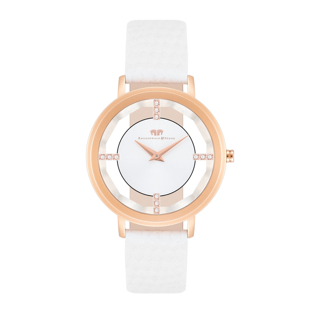 Damen Quarzuhr roségold Echtleder weiß