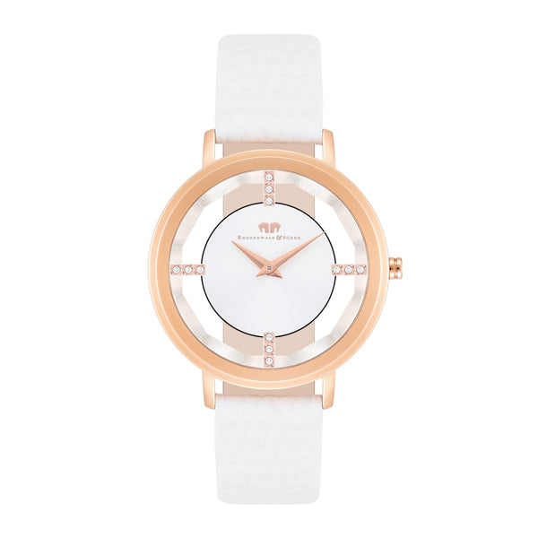 Damen Quarzuhr roségold Echtleder weiß – Rhodenwald & Söhne