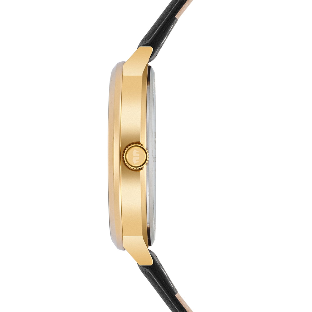 
                  
                    Herren Quarzuhr gelbgold Echtleder schwarz
                  
                