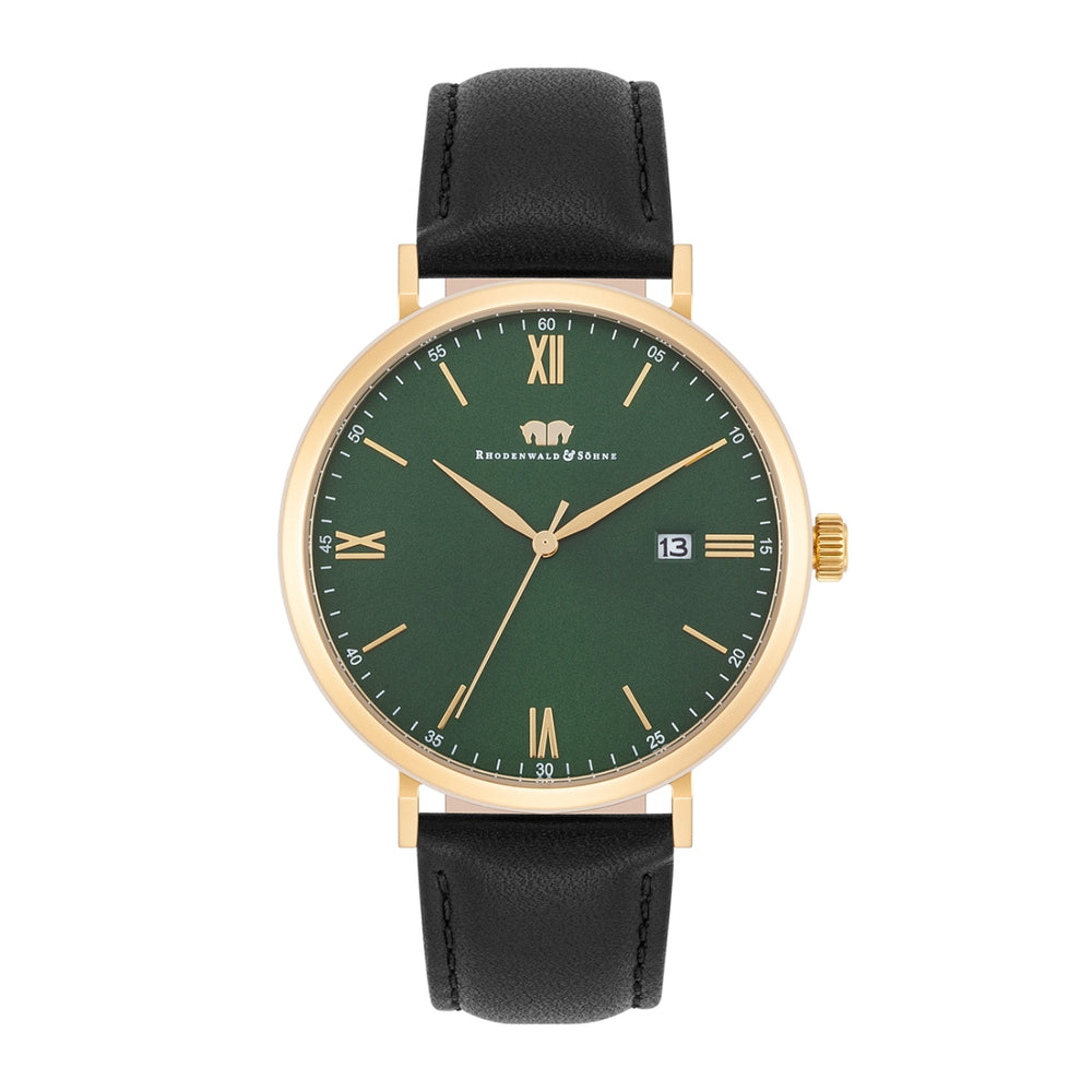 Herren Quarzuhr gelbgold Echtleder schwarz