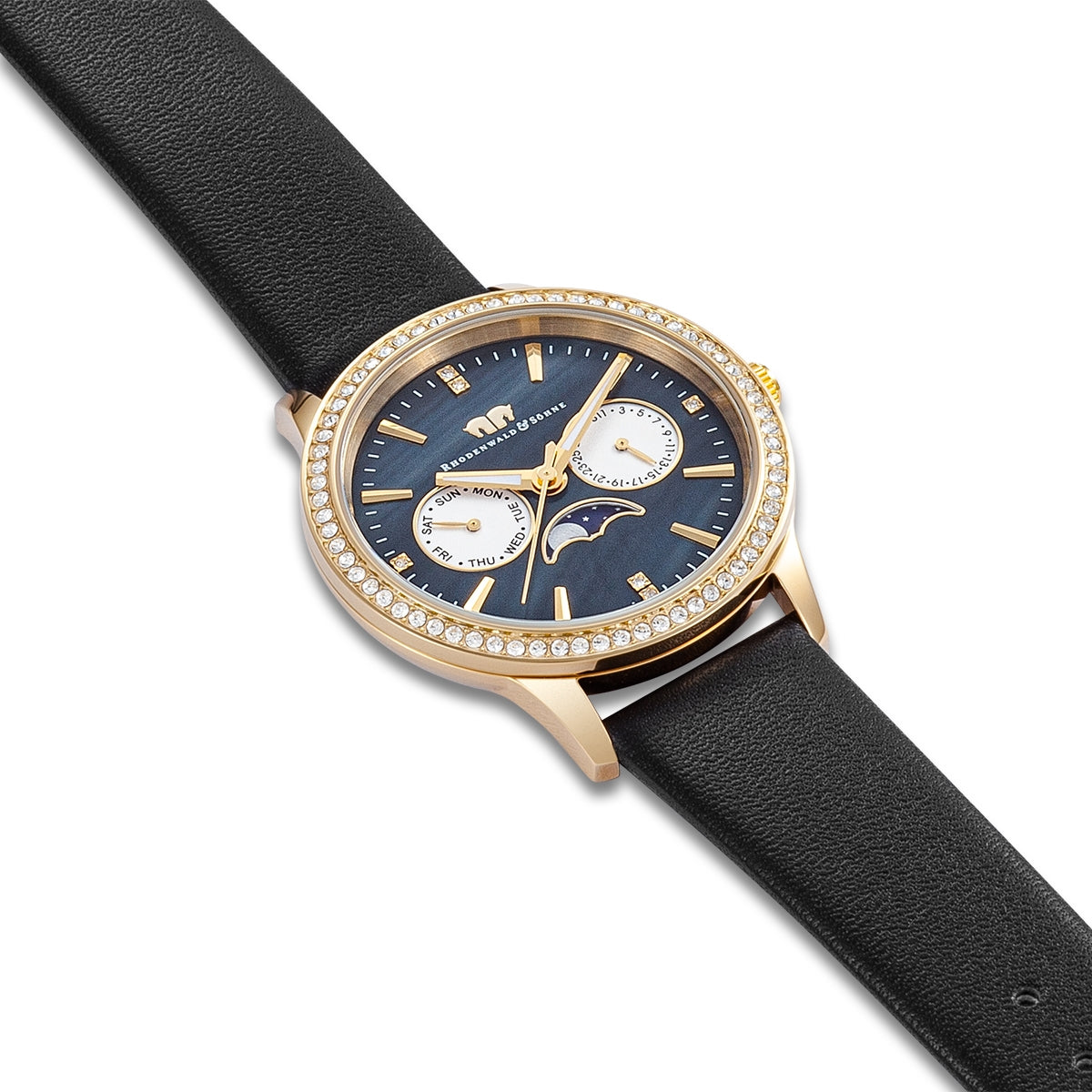 
                  
                    Damen Multifunktionsuhr gelbgold Echtleder schwarz
                  
                