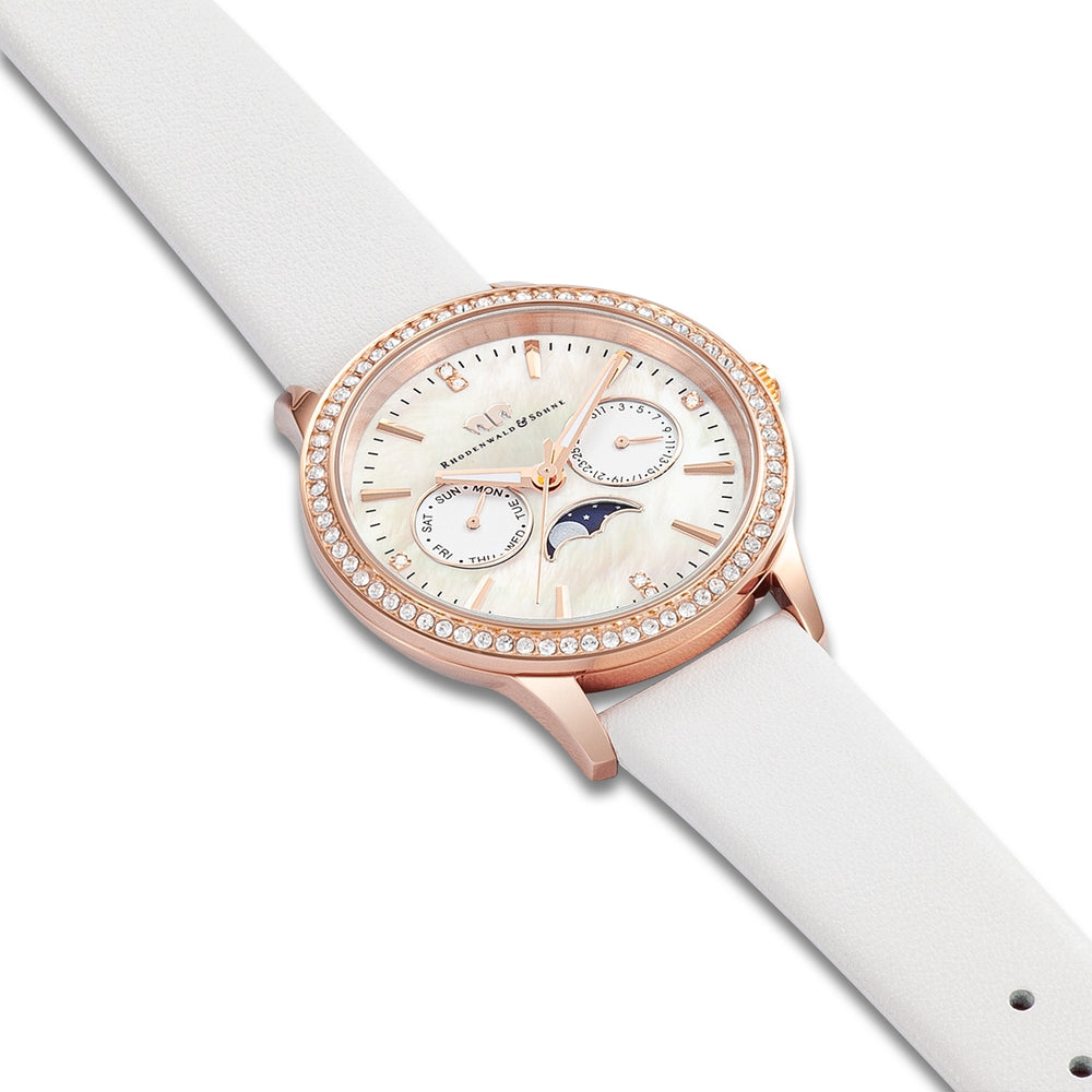 
                  
                    Damen Multifunktionsuhr roségold Echtleder weiß
                  
                