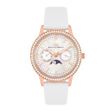 Damen Multifunktionsuhr roségold Echtleder weiß