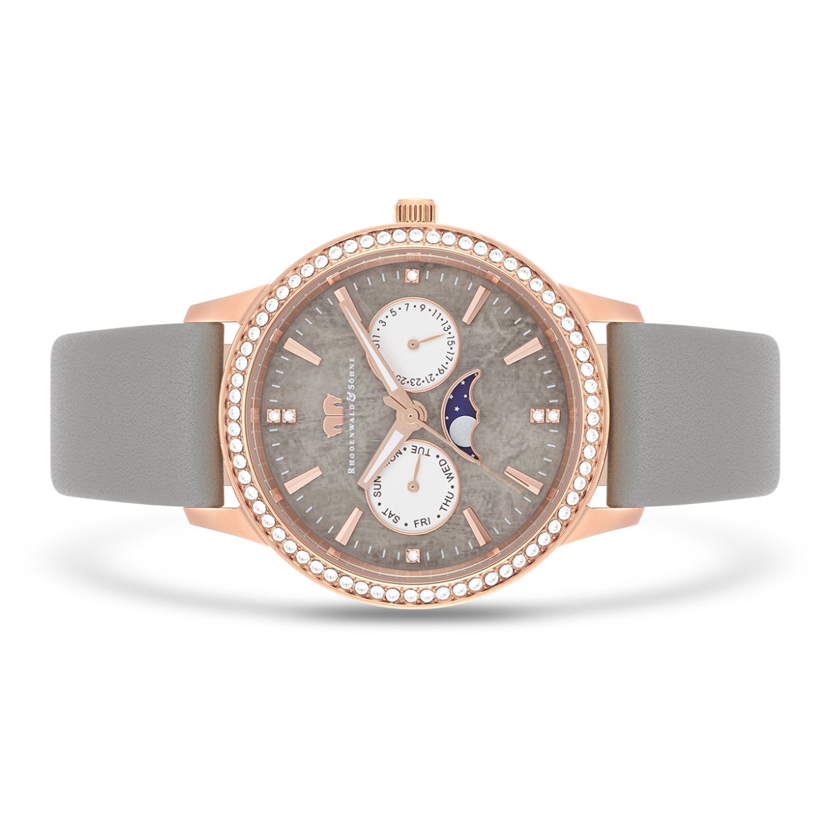 
                  
                    Damen Multifunktionsuhr roségold Echtleder grau
                  
                