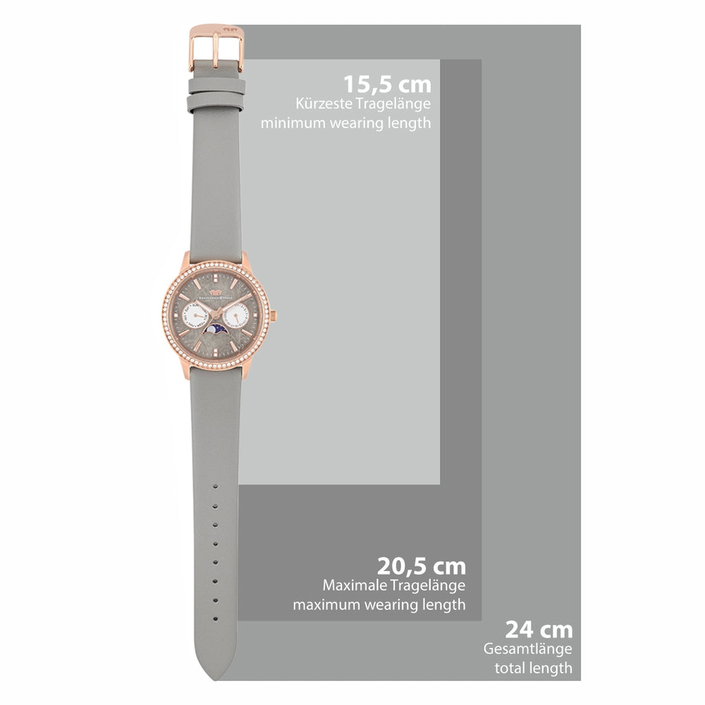 
                  
                    Damen Multifunktionsuhr roségold Echtleder grau
                  
                