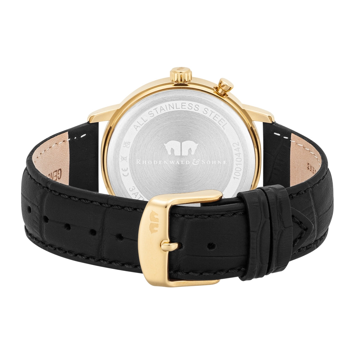 
                  
                    Herren Multifunktionsuhr gelbgold Echtleder schwarz
                  
                