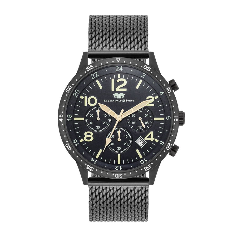 Herren Chronograph schwarz Edelstahl schwarz