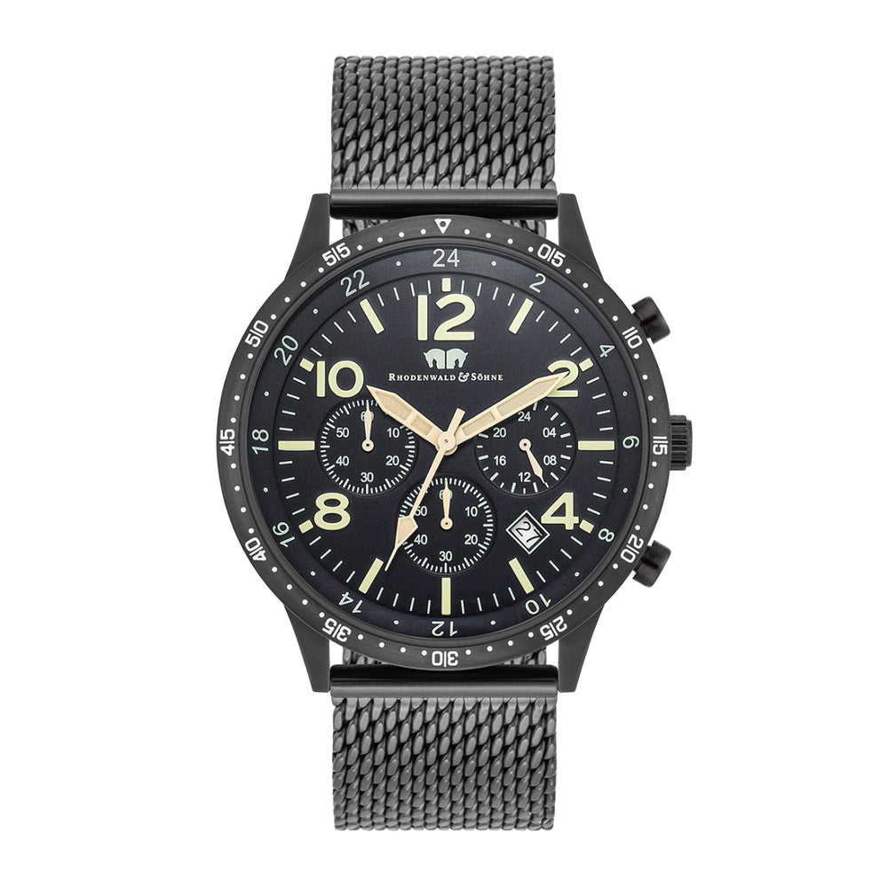 Herren Chronograph schwarz Edelstahl schwarz