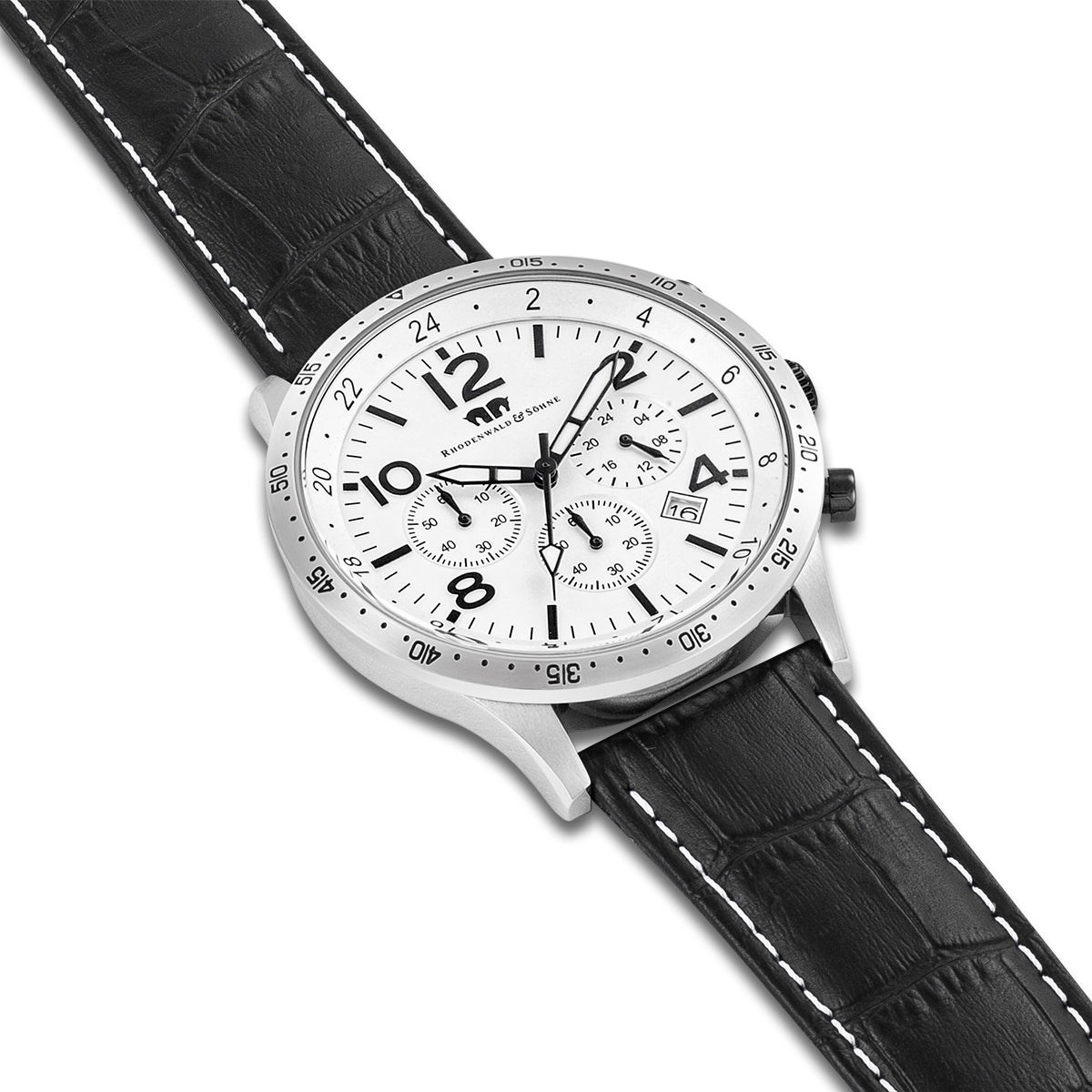 
                  
                    Herren Chronograph silber Echtleder schwarz
                  
                