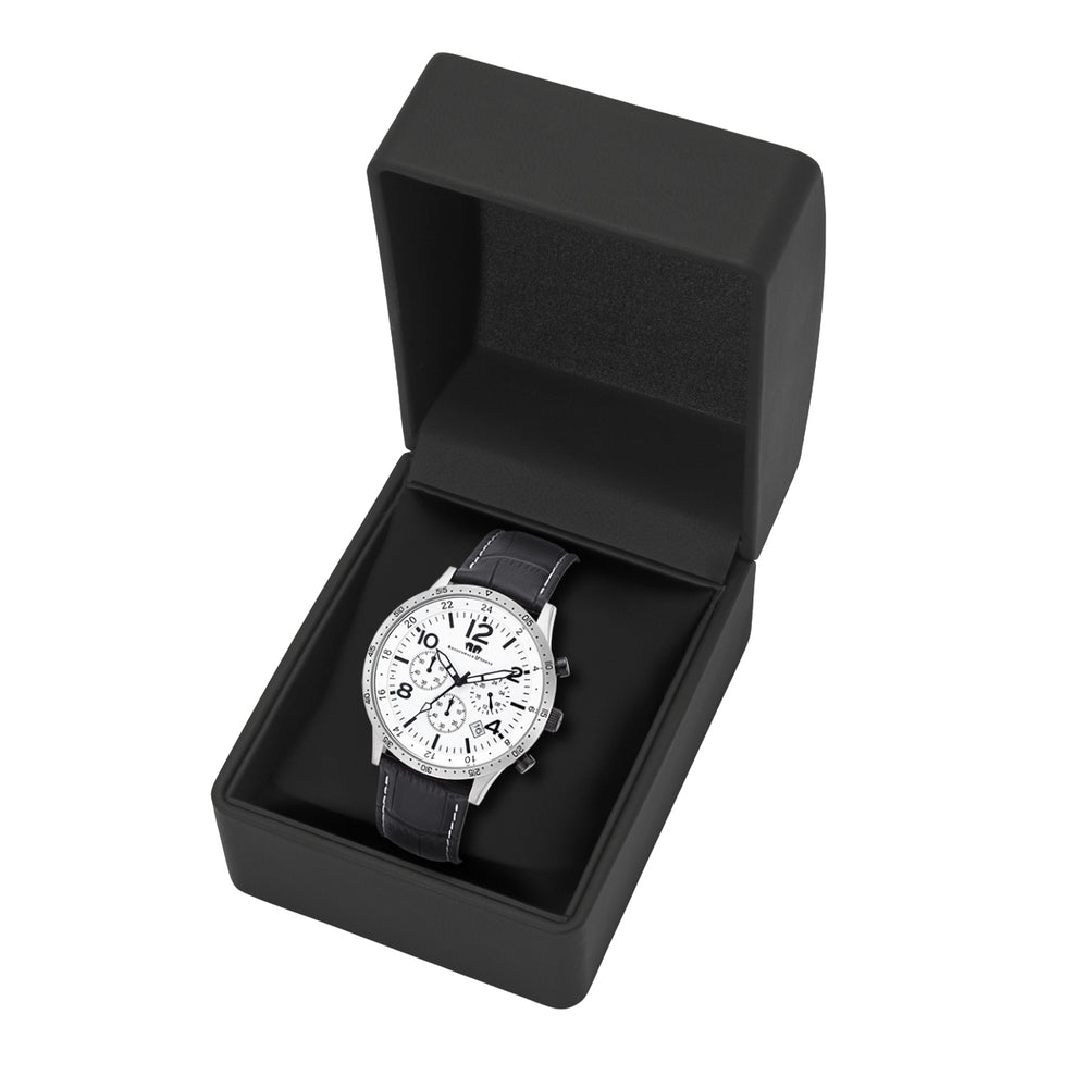 
                  
                    Herren Chronograph silber Echtleder schwarz
                  
                