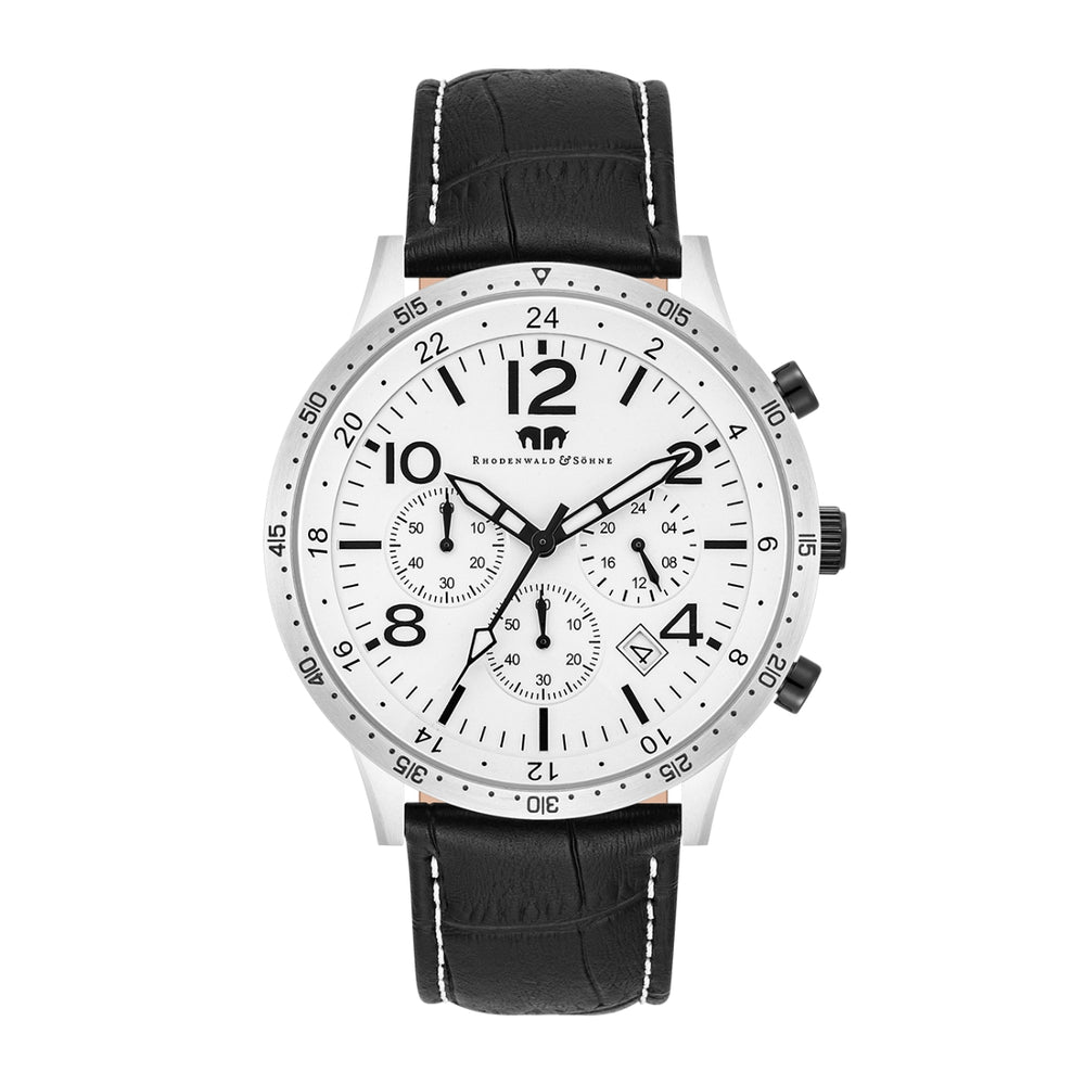 Herren Chronograph silber Echtleder schwarz