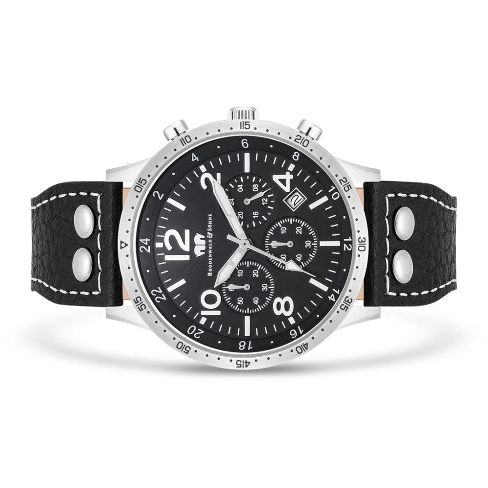 
                  
                    Herren Chronograph silber Echtleder schwarz
                  
                