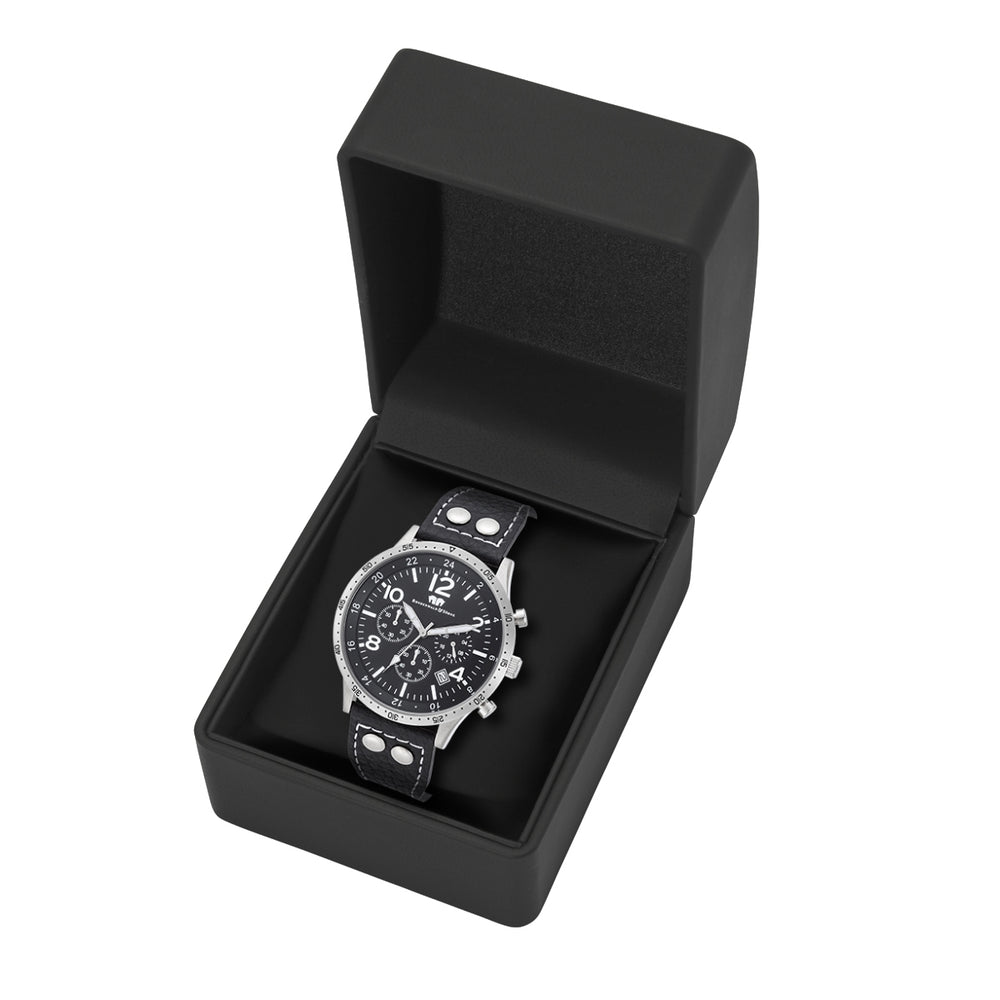 
                  
                    Herren Chronograph silber Echtleder schwarz
                  
                