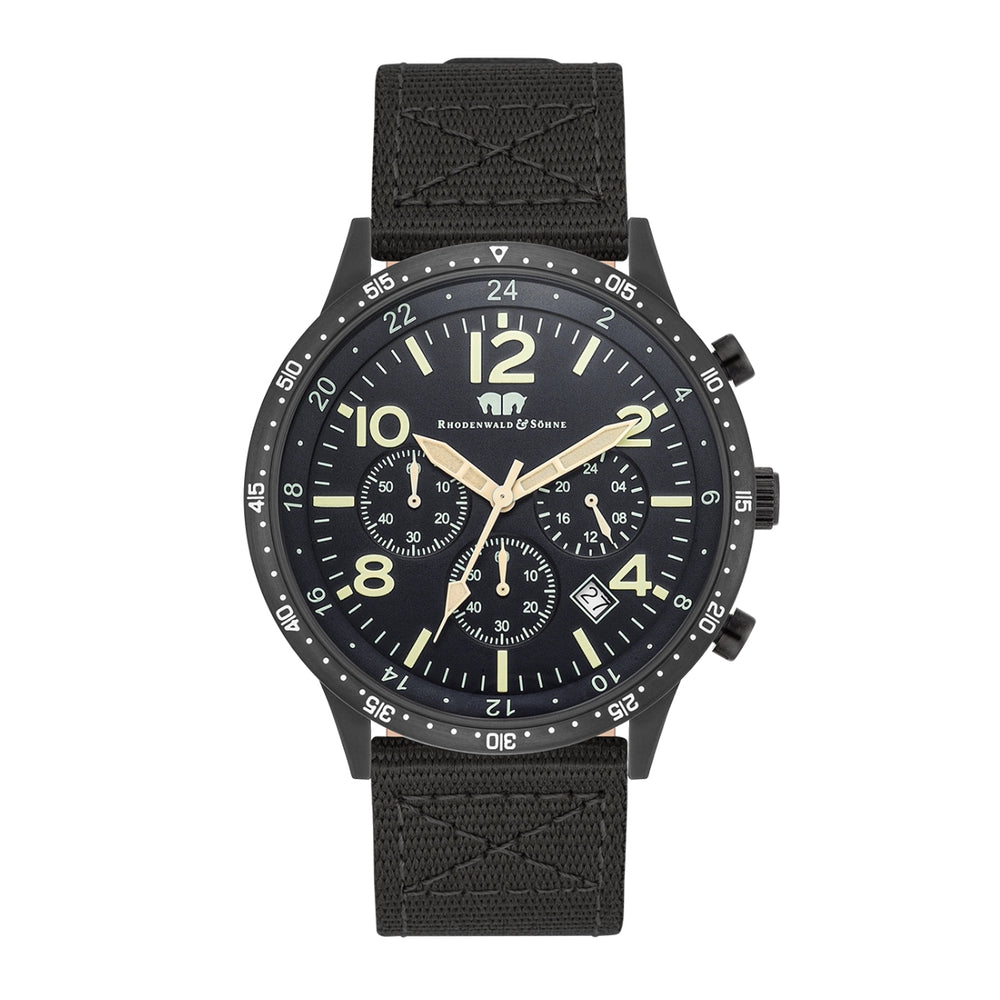 Herren Chronograph schwarz Nylon schwarz