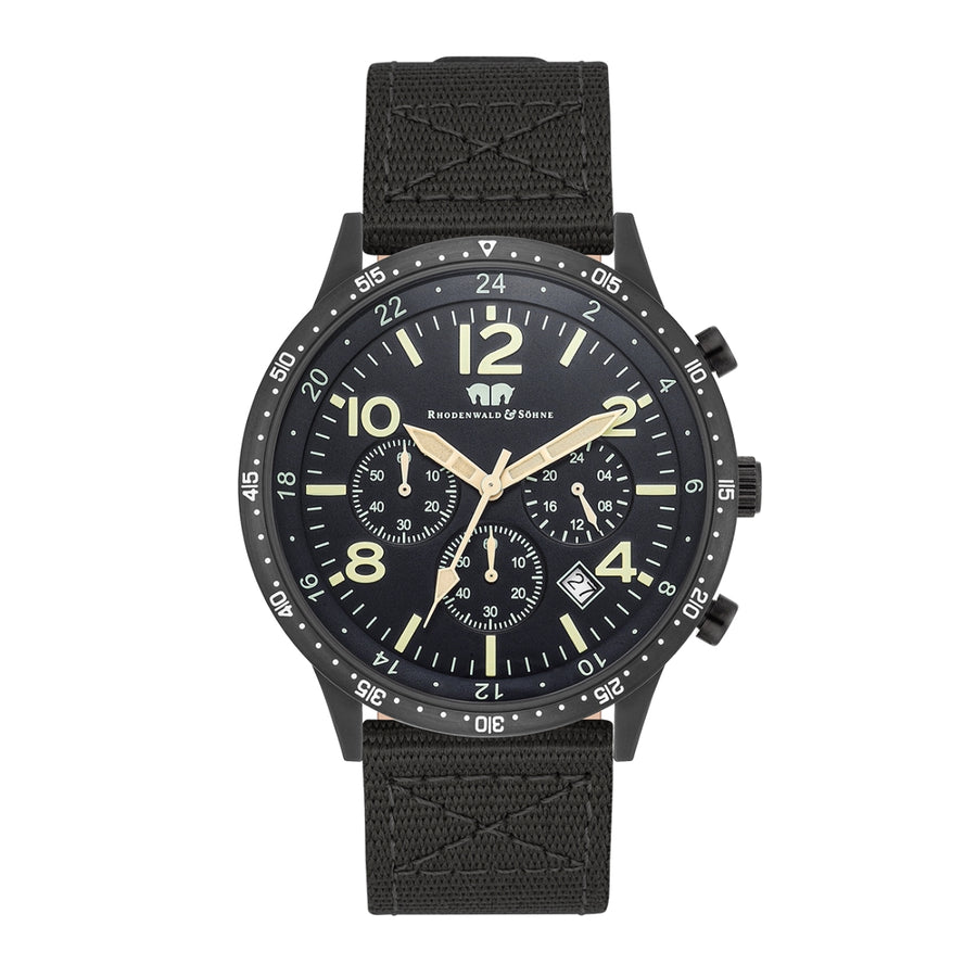 Herren Chronograph schwarz Nylon schwarz