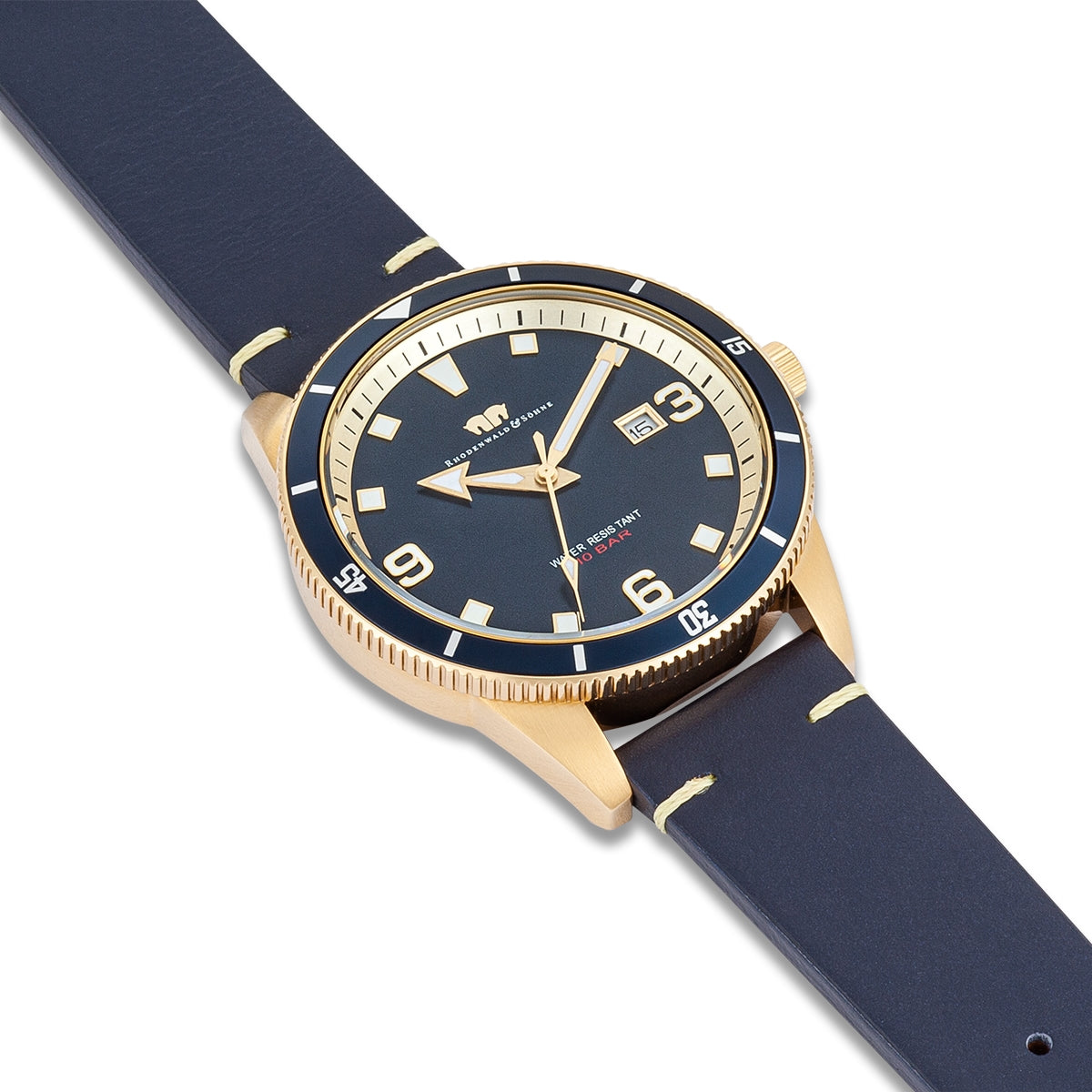
                  
                    Herren Quarzuhr gelbgold Echtleder blau
                  
                